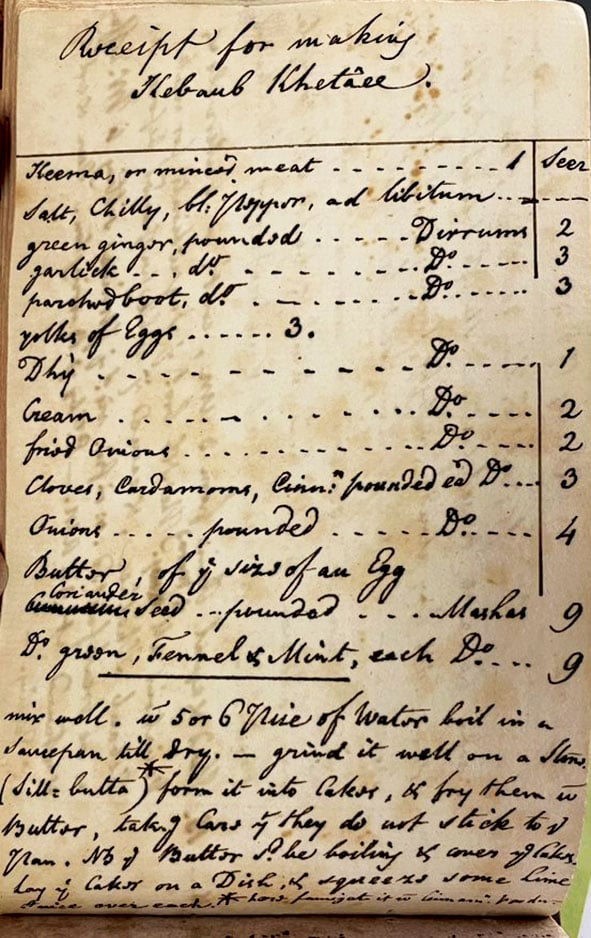 وصفة كباب تعود لعام 1784