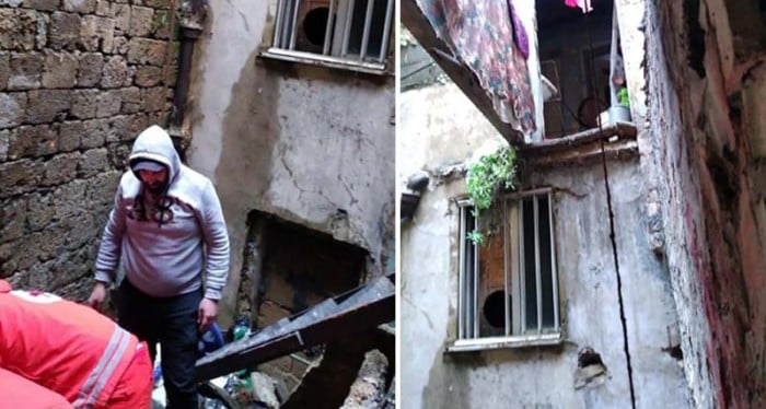 بالصورة: مبانٍ متصدّعة في الميناء وإصابة شخص بانهيار شرفة منزل!