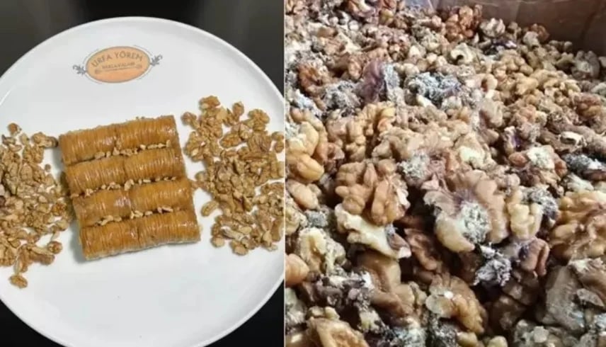 فضيحة غذائية في تركيا.. ضبط أطنان من الجوز الفاسد بمحل حلويات شهير