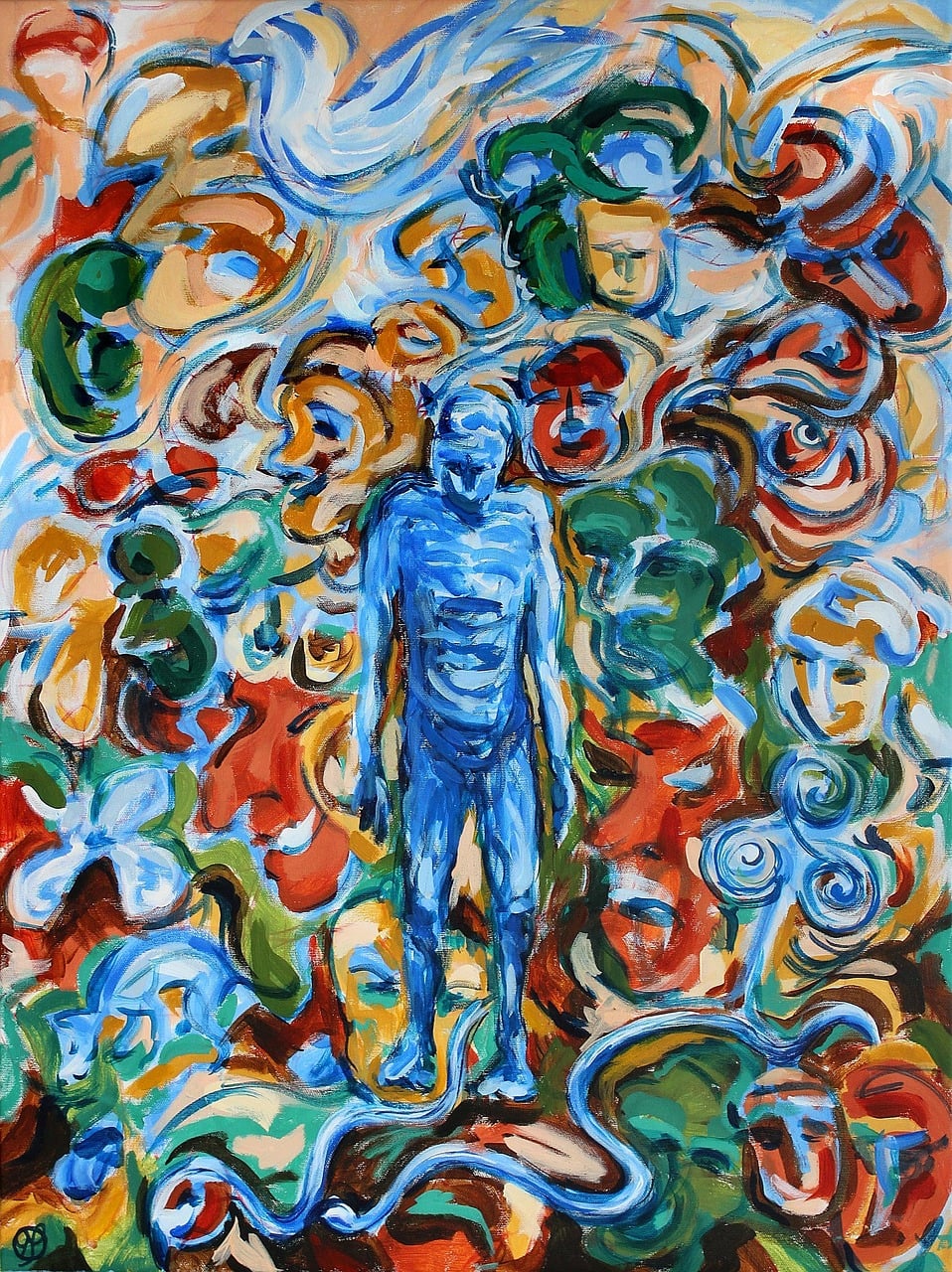 lewy body dementia, dementia, hallucinations, brain disease, mental illness, isolation, symbolism, christian symbols, helligåndsdue, paradisslange, triskele, father-son-holy ghost, acrylic painting, mental illness, mental illness, mental illness, mental illness, mental illness