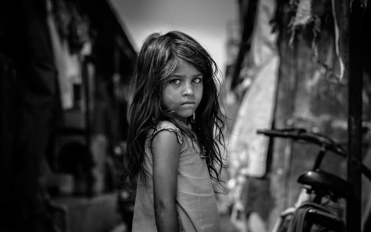 girl, sad girl, kid, child, portrait, sad, poor, poverty, young, female, little girl, youth, childhood, girl portrait, monochrome, black and white