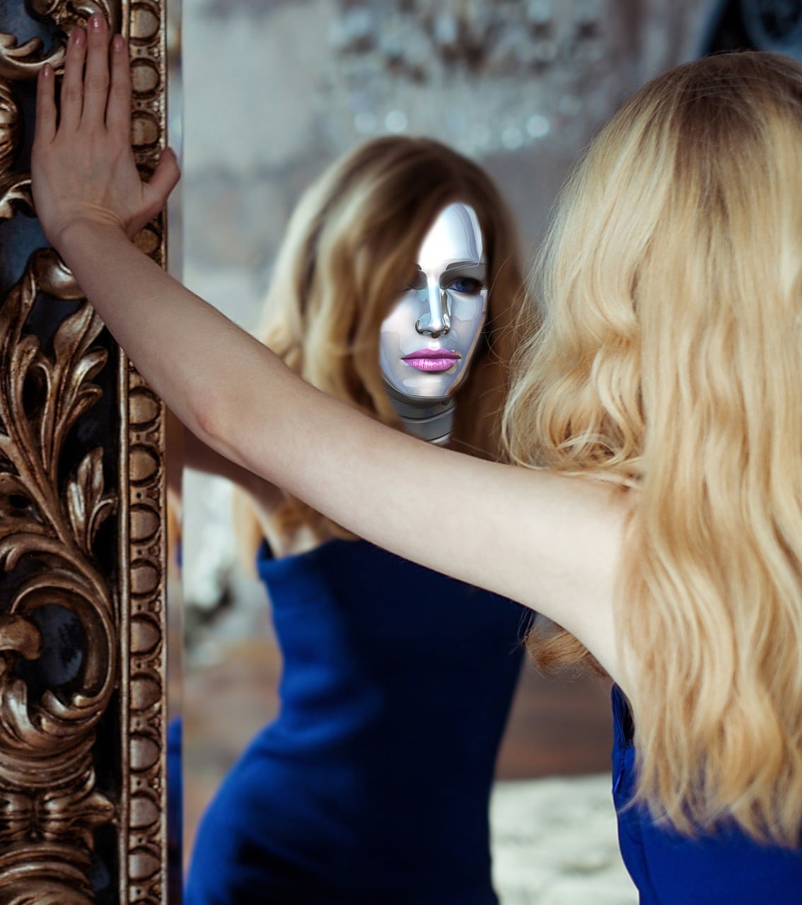 girl, woman, blonde, young, robot, reflection, mirror image, future, composing, face, female, hair, beautiful, human, person, body, mirrors, female robot, android, mechanical engineering, humanoid robot, gynoid, robot, robot, robot, robot, robot, mirror image, mirror image, future