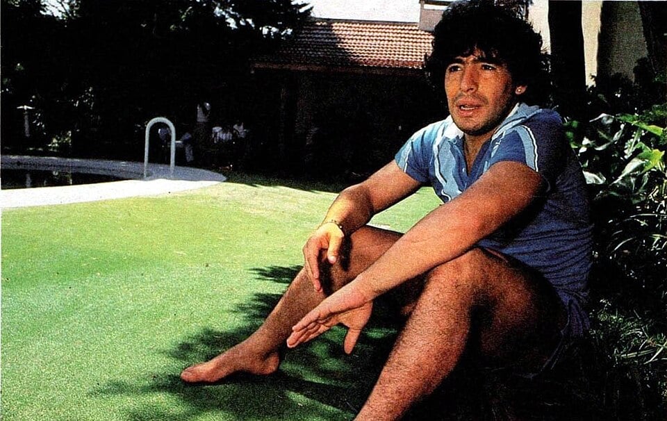 Maradona in the garden of his house in Villa Devoto