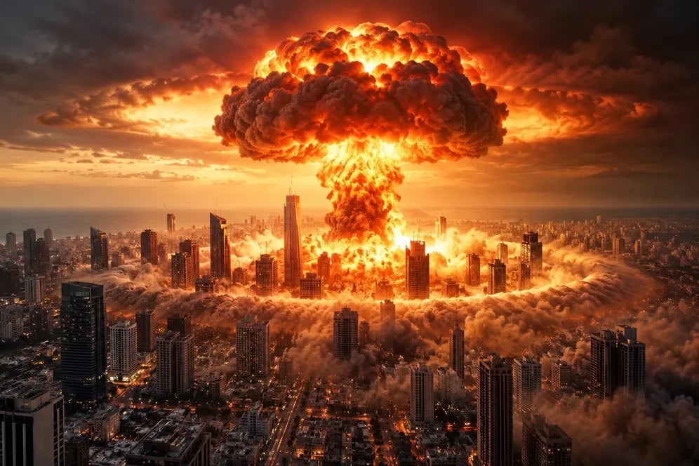 Netanyahu publica una imagen de una explosión nuclear sobre Tel Aviv y advierte: Israel está en peligro existencial